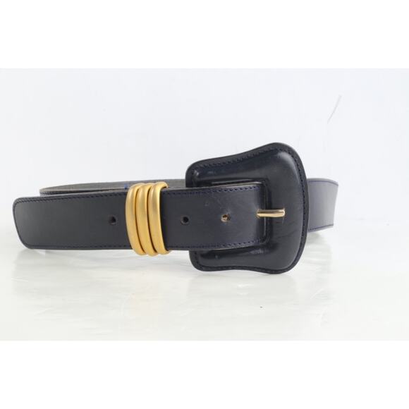 Vintage Dana Buchman Black Leather Oversized Buckle Waist Belt Size 85 / 32 main image 10